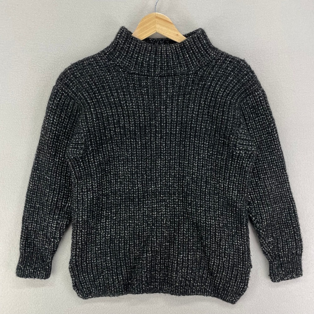 Hand Knit Sweater Womens XS-S Black Speckle Chunky Mock‎ Neck Pullover Soft Cozy